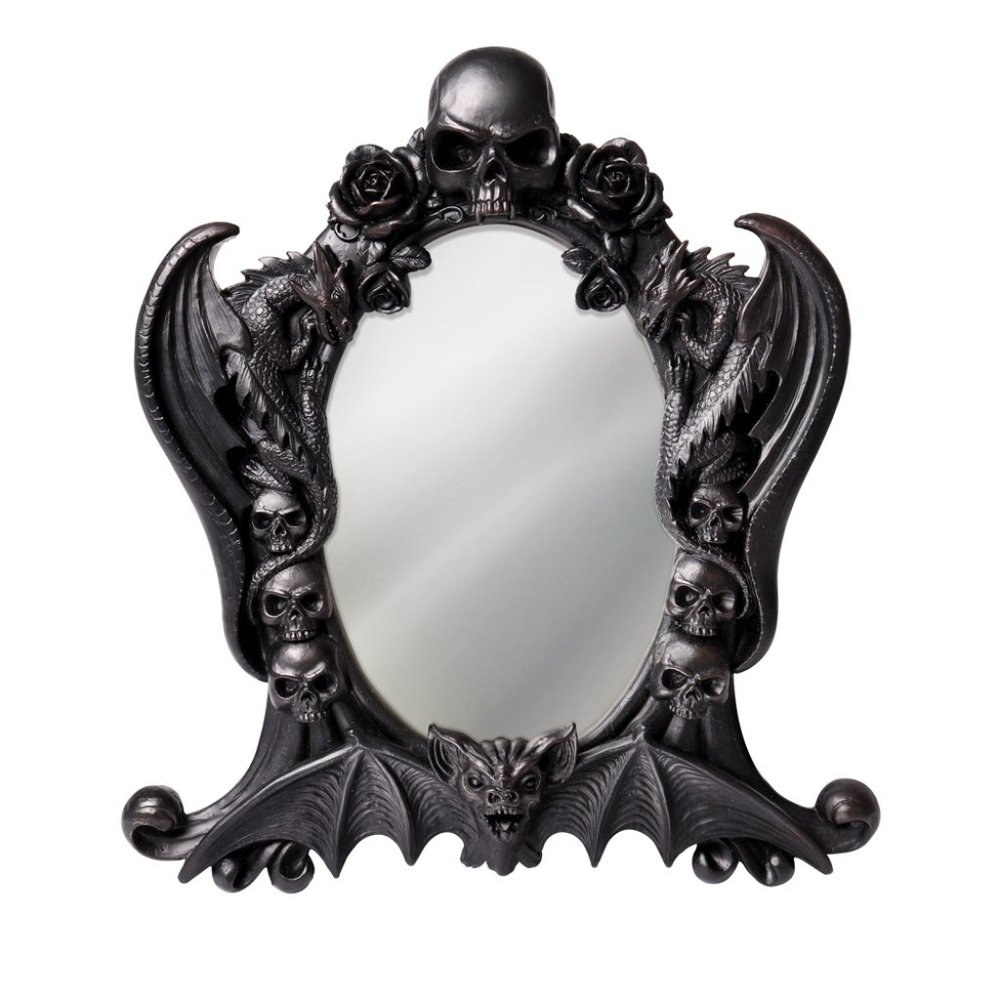Alchemy Gothic Skulls Dragons Bat Black Frame Desk or Wall Mirror New in Box